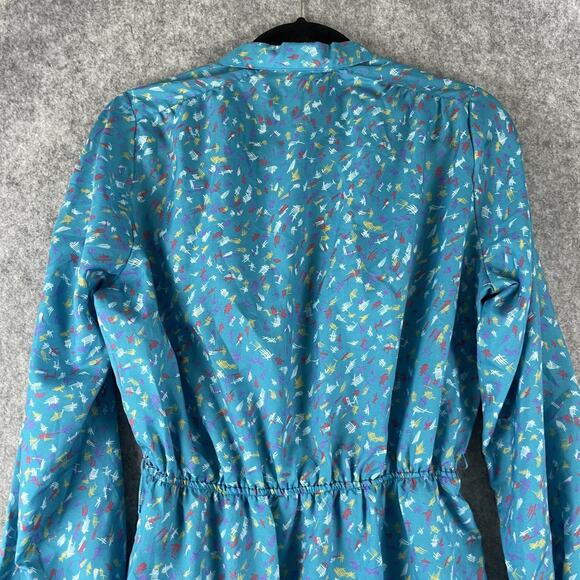 Vintage Neiman Marcus Dress Womens Medium Blue Printed Ruffle Retro USA Made - Picture 11 of 16